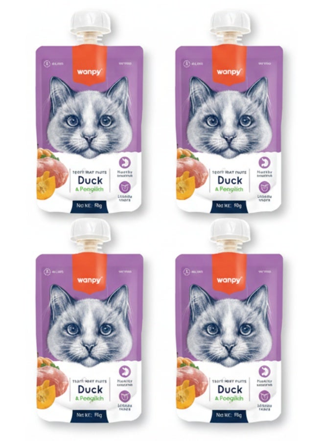 Wet Cat Food Pouch– Tasty Duck & Pumpkin Paste – Pack of 4  – Healthy Digestion & Easy to Absorb
